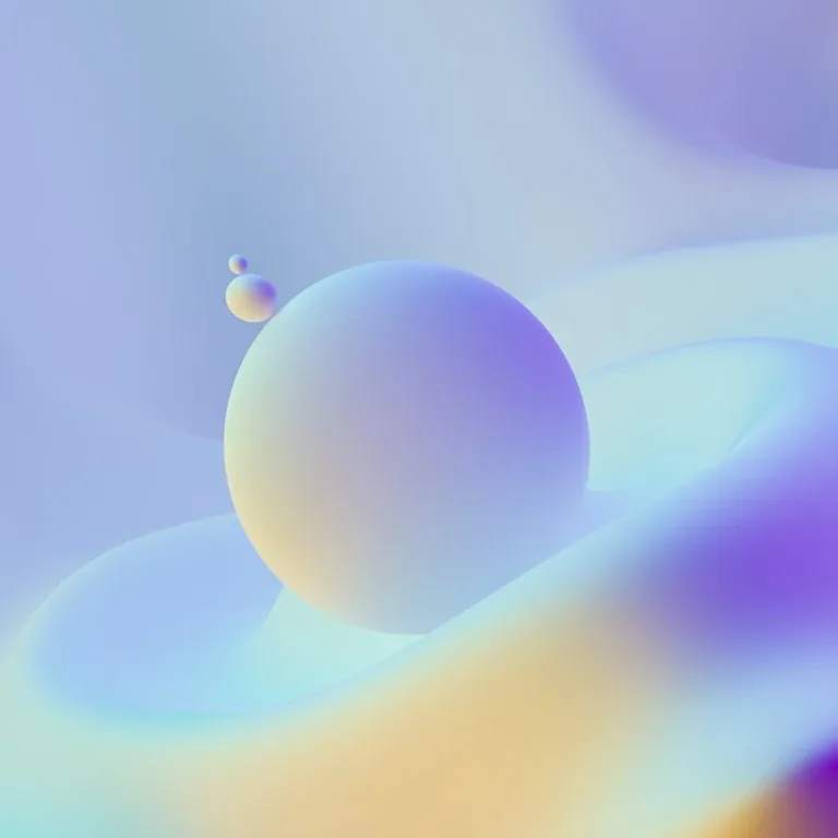 A pale iridescent sphere floating on a lilac gradient